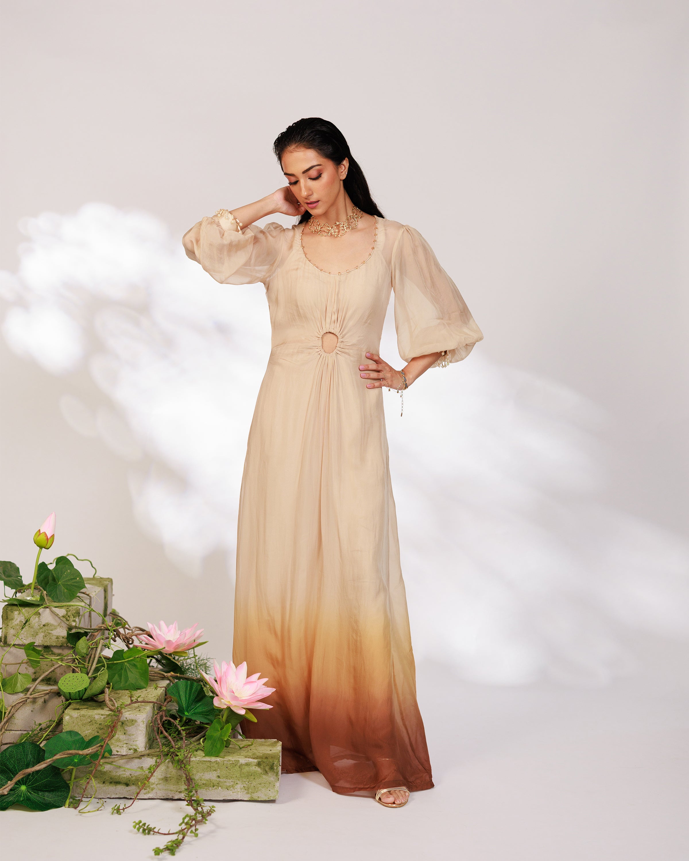Nyara Dress - Champagne Hand Dip-Dyed Organza Dress