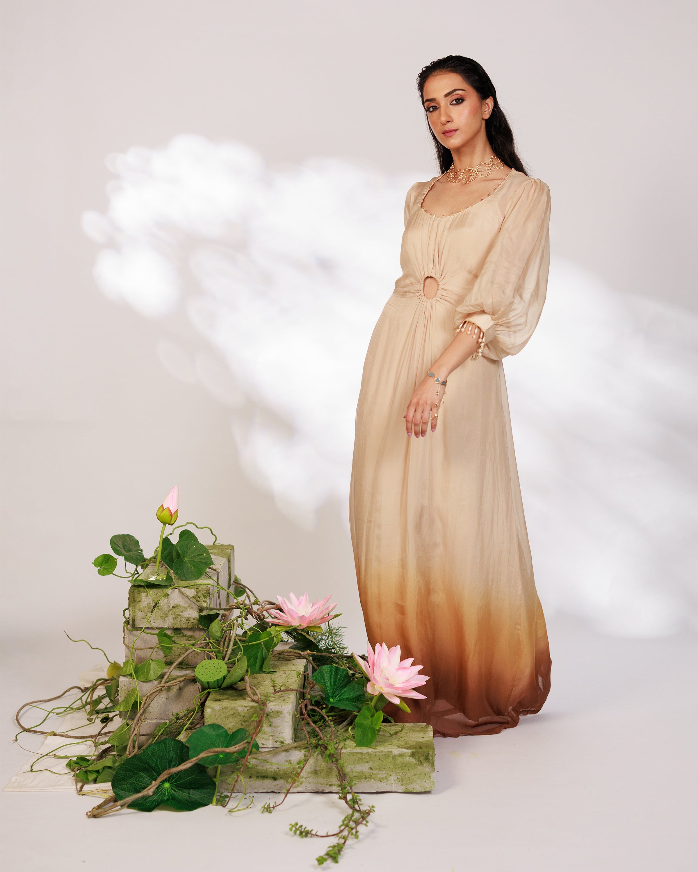 Nyara Dress - Champagne Hand Dip-Dyed Organza Dress