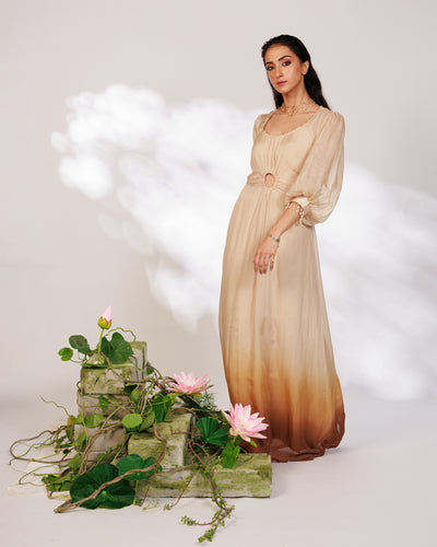 Nyara Dress - Champagne Hand Dip-Dyed Organza Dress