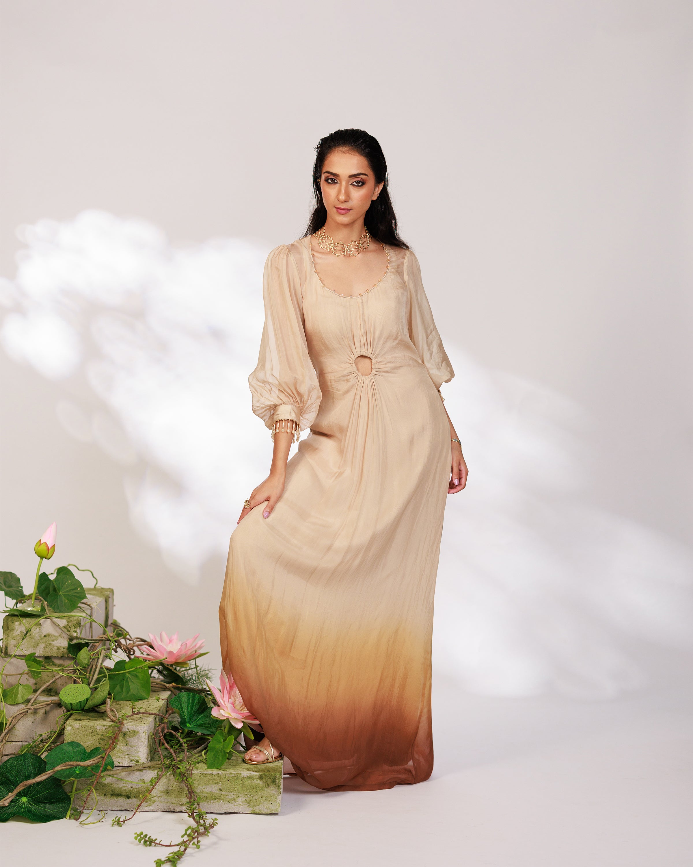 Nyara Dress - Champagne Hand Dip-Dyed Organza Dress