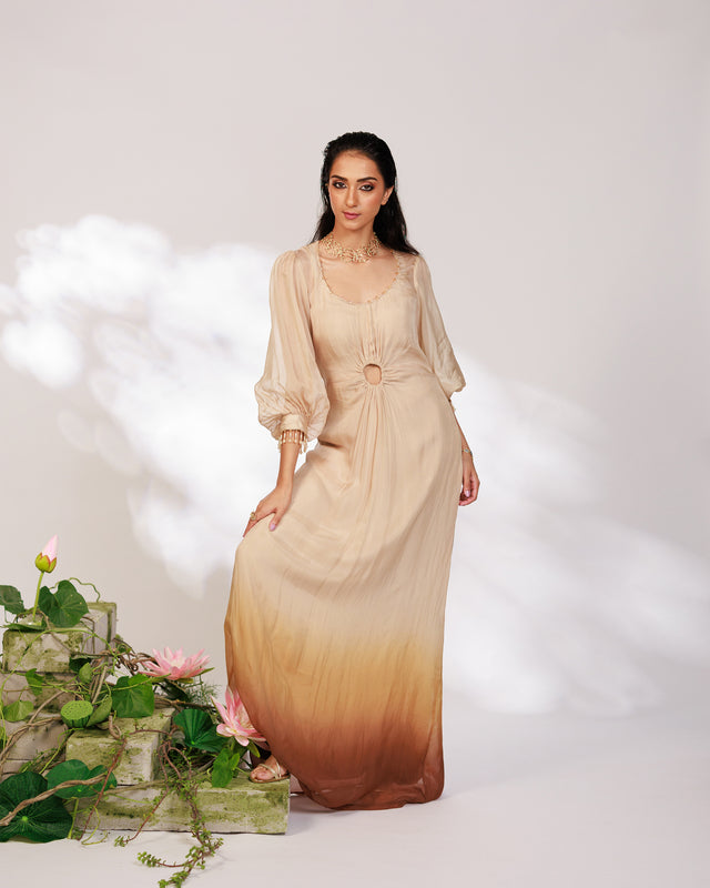 Nyara Dress - Champagne Hand Dip-Dyed Organza Dress