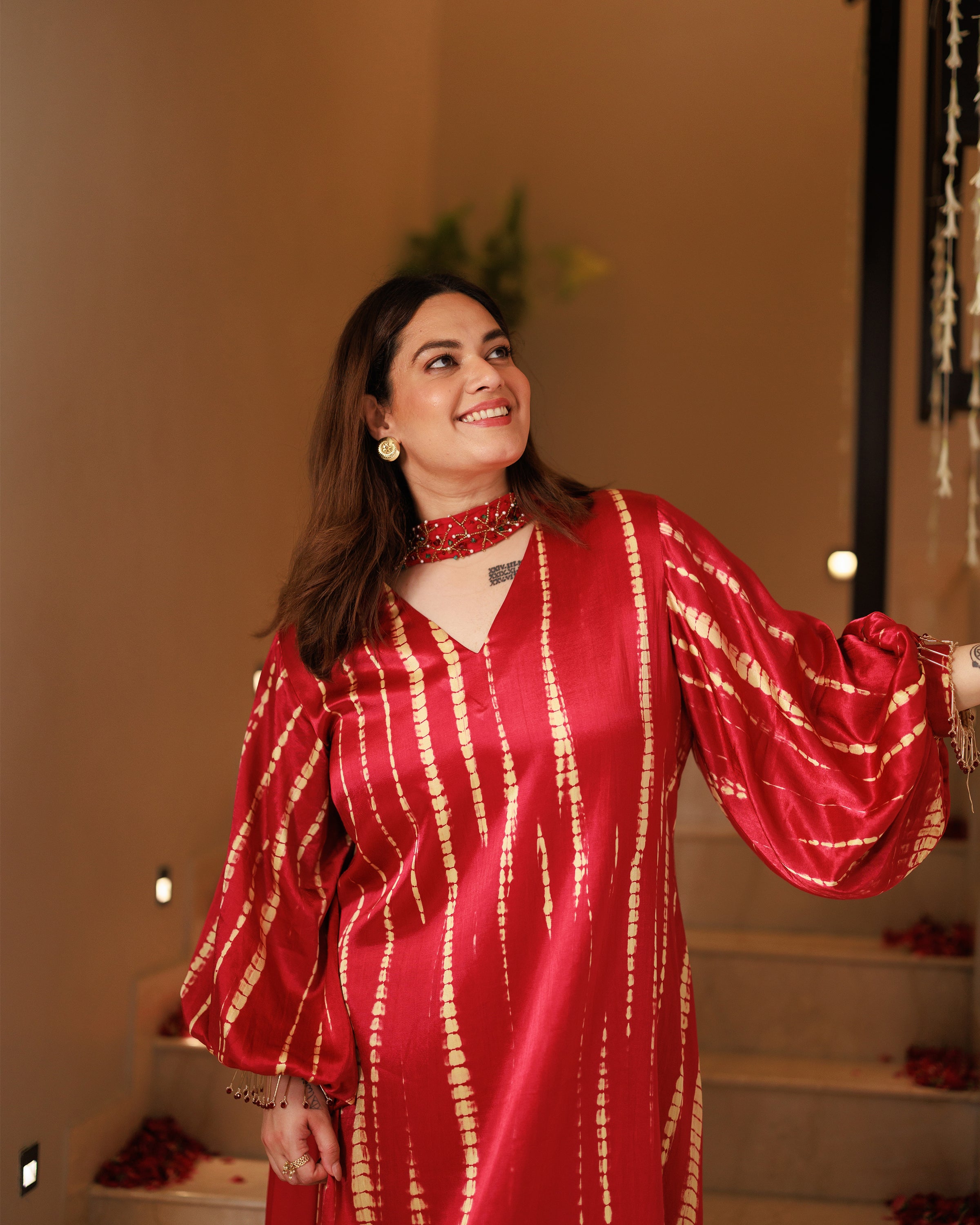 Aria Dress - Radiant Red Mashru Silk Kaftan Dress
