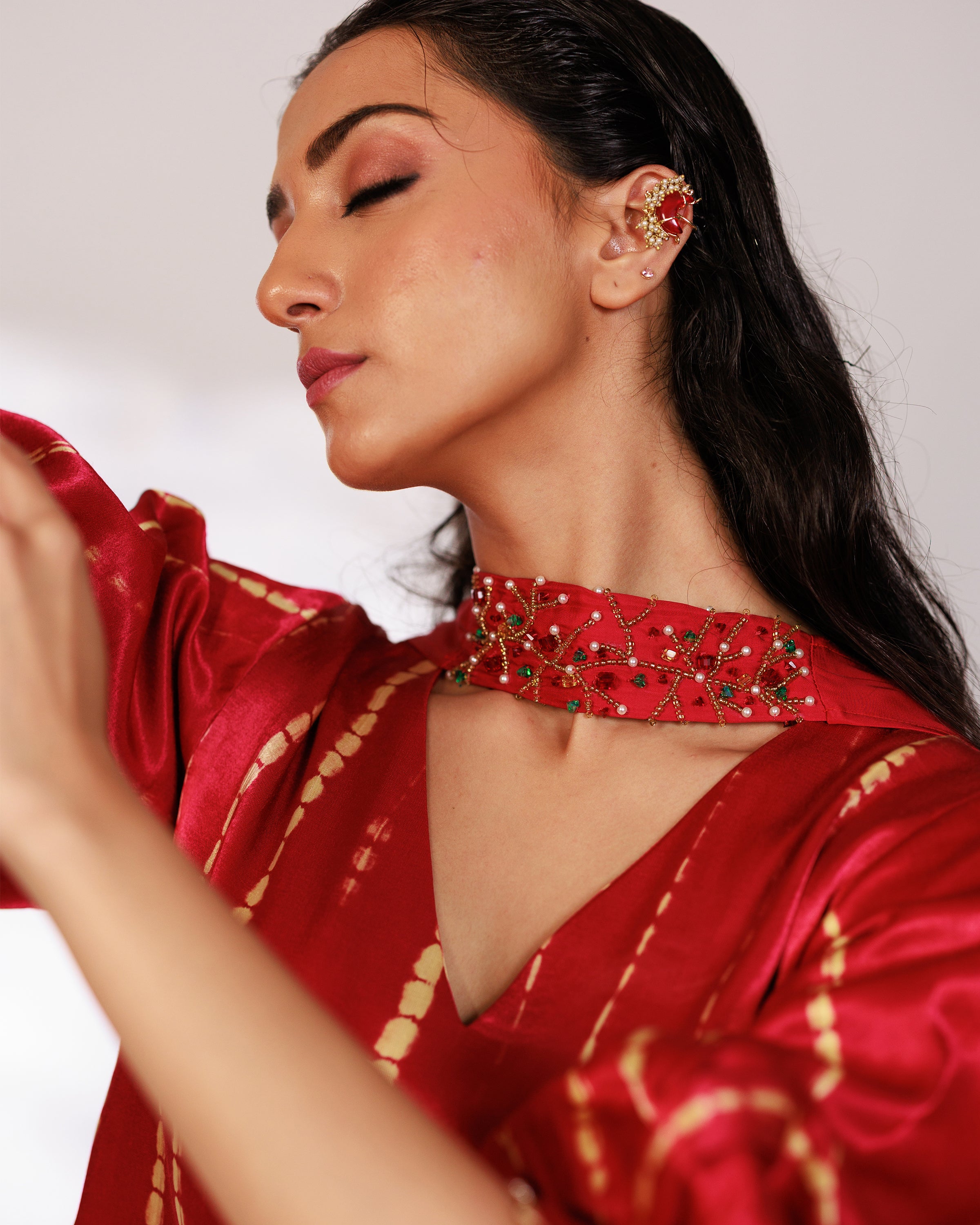 Aria Dress - Radiant Red Mashru Silk Kaftan Dress