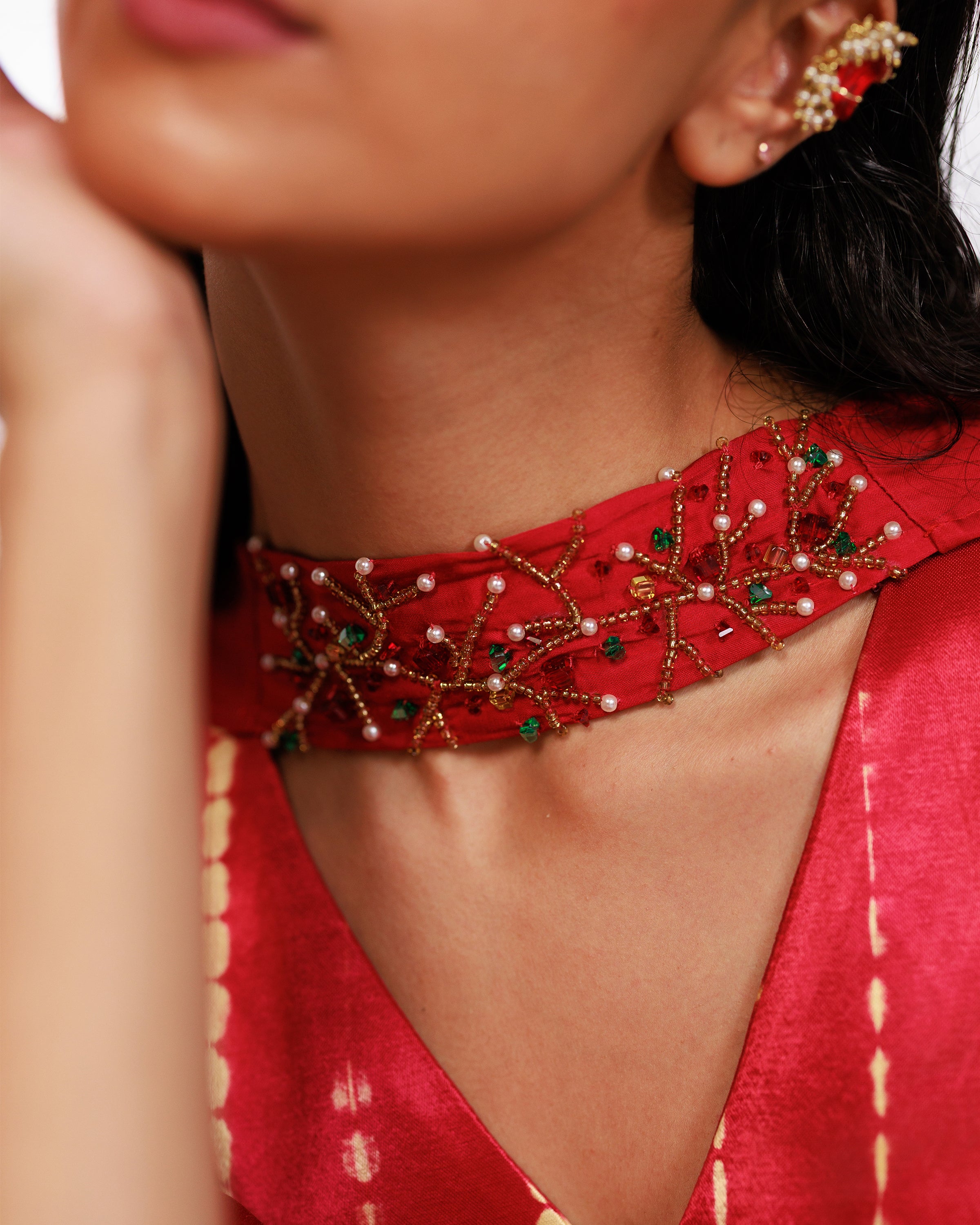 Aria Dress - Radiant Red Mashru Silk Kaftan Dress