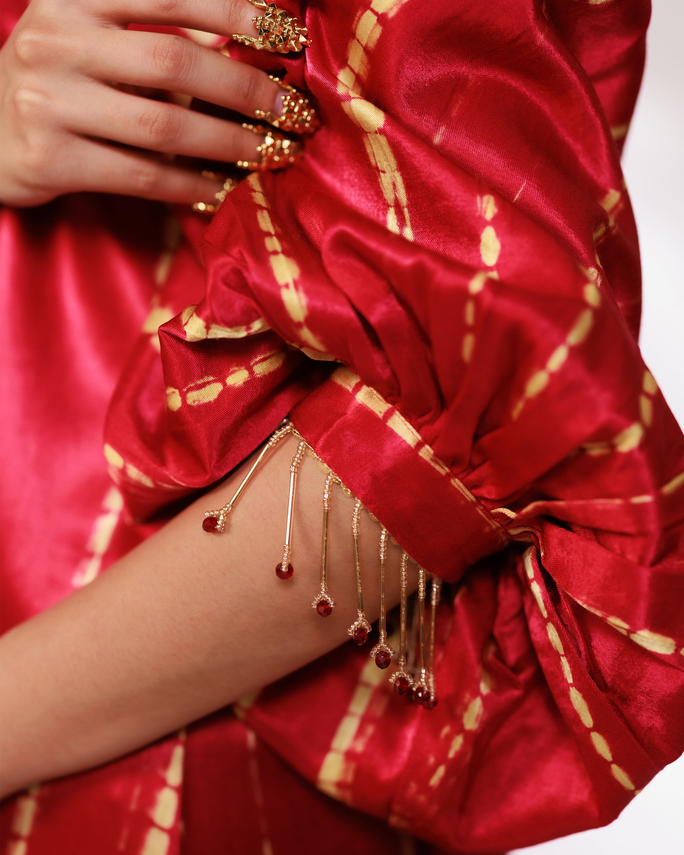Aria Dress - Radiant Red Mashru Silk Kaftan Dress