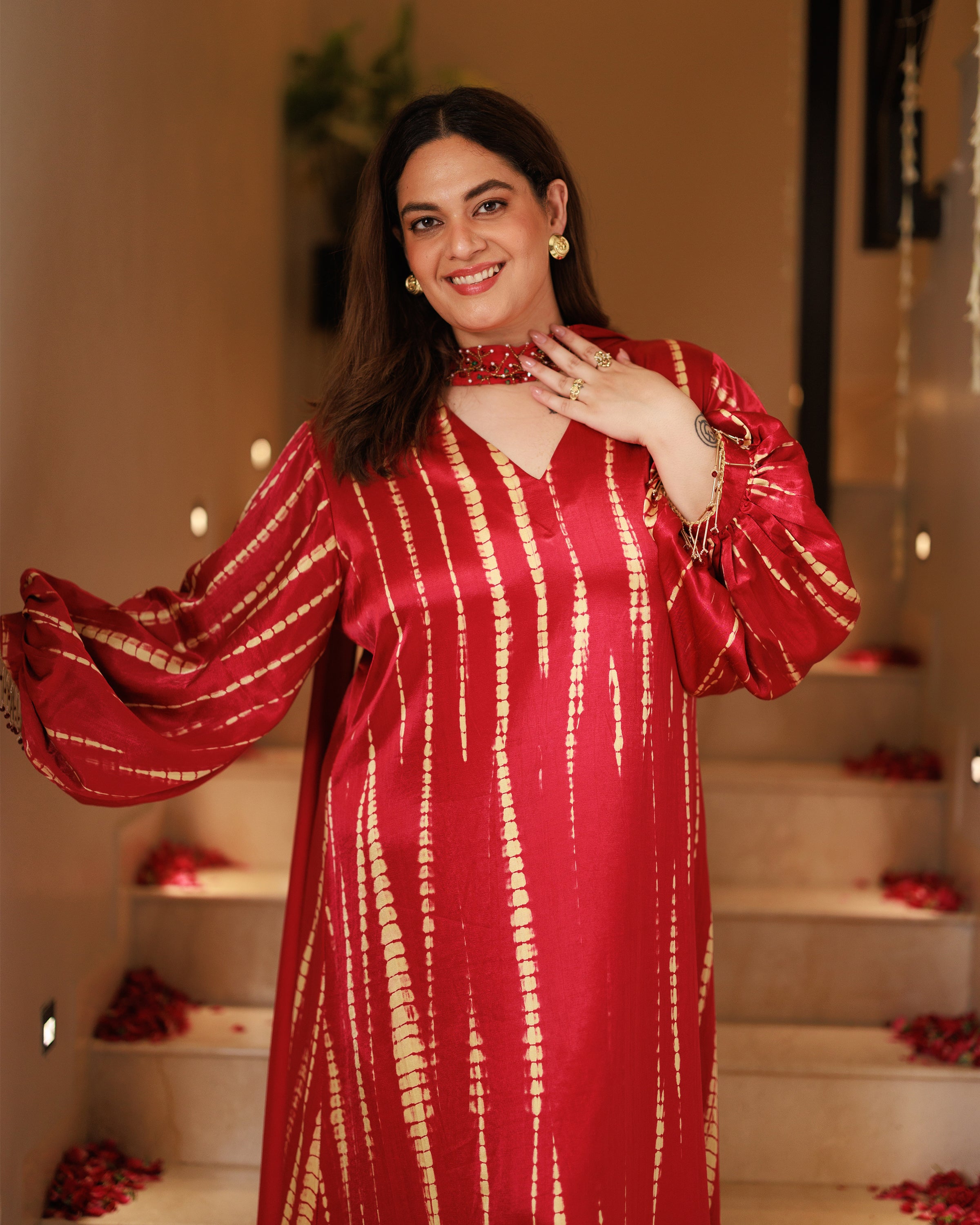 Aria Dress - Radiant Red Mashru Silk Kaftan Dress
