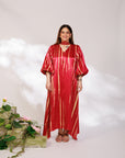 Aria Dress - Radiant Red Mashru Silk Kaftan Dress