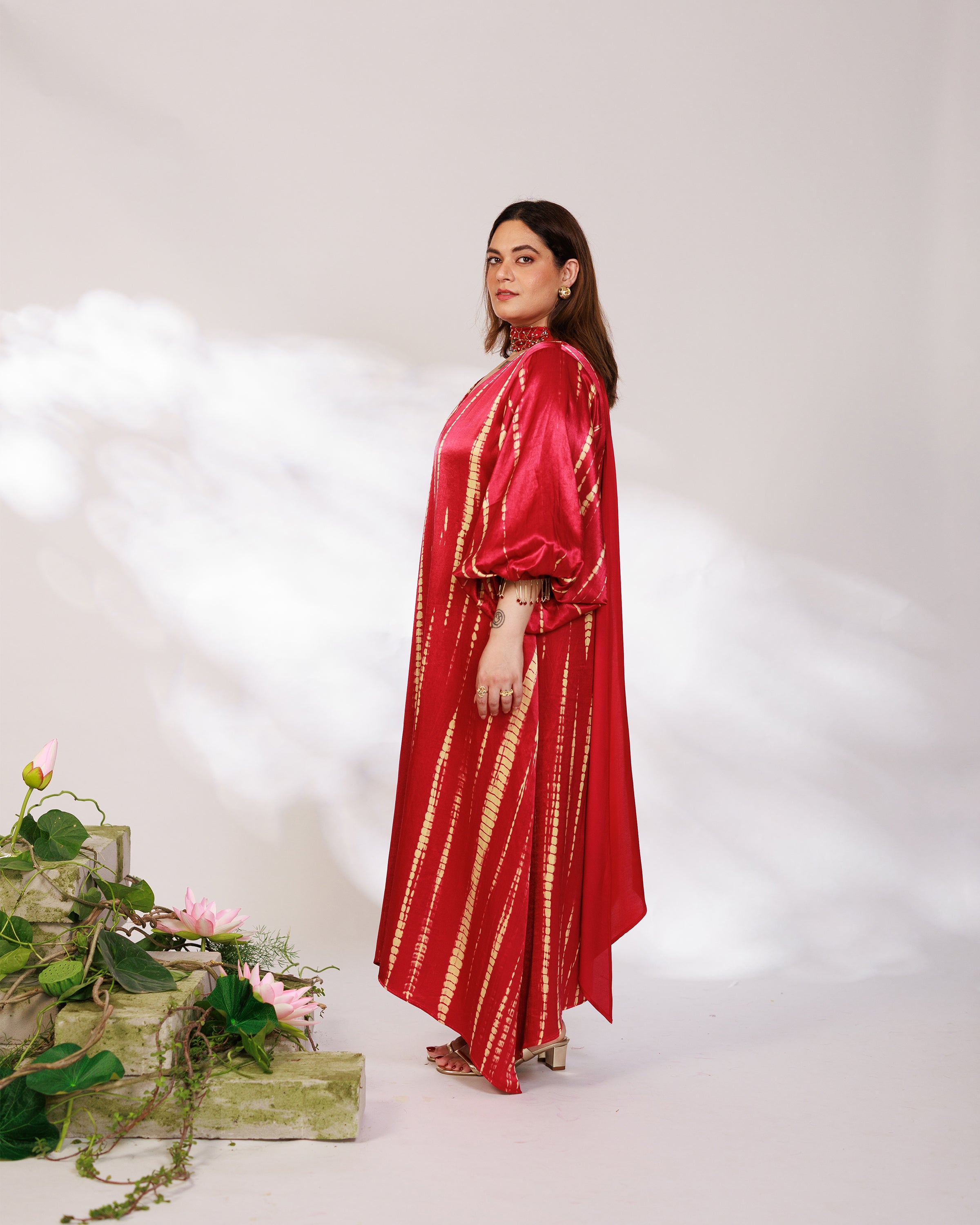 Aria Dress - Radiant Red Mashru Silk Kaftan Dress