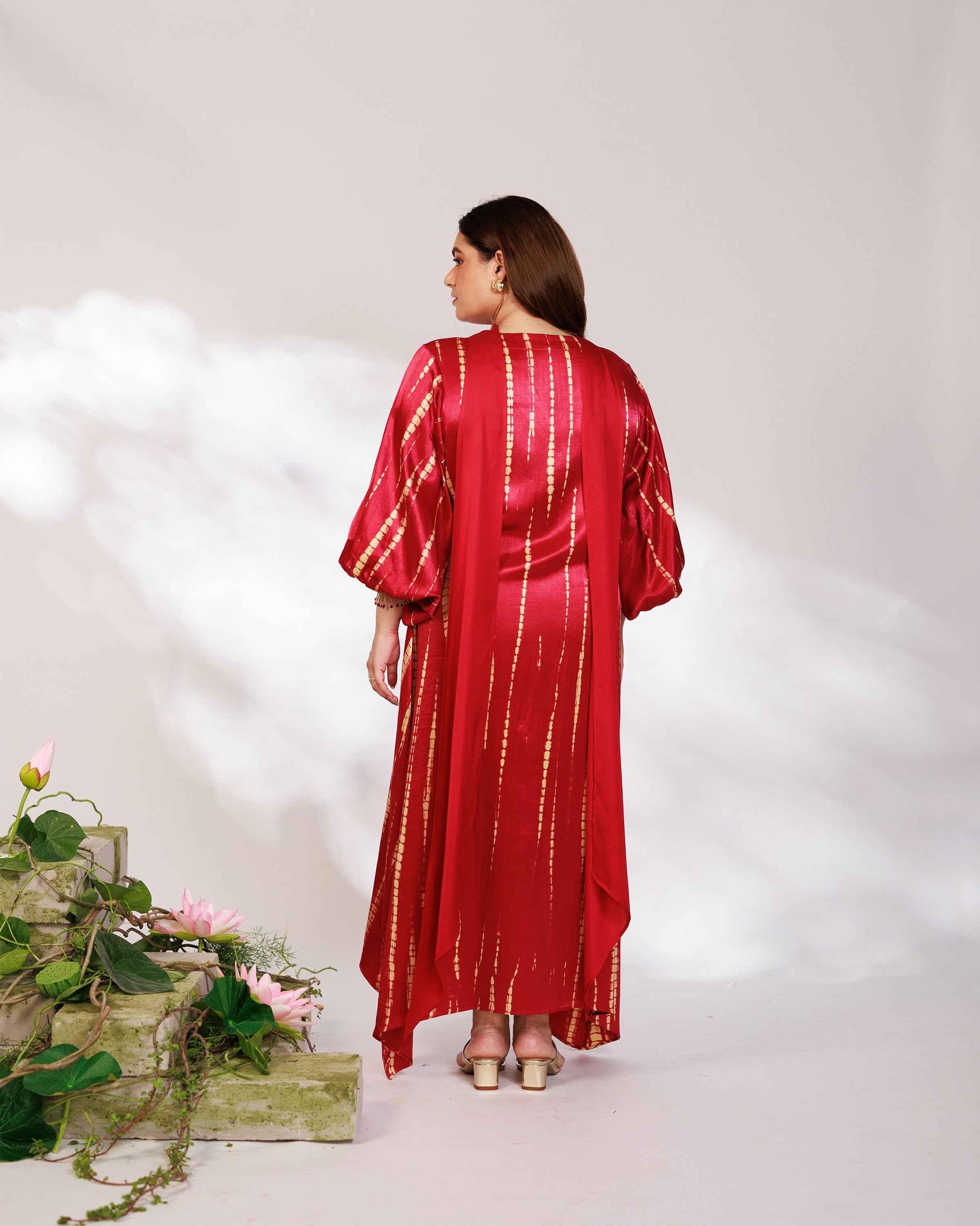 Aria Dress - Radiant Red Mashru Silk Kaftan Dress