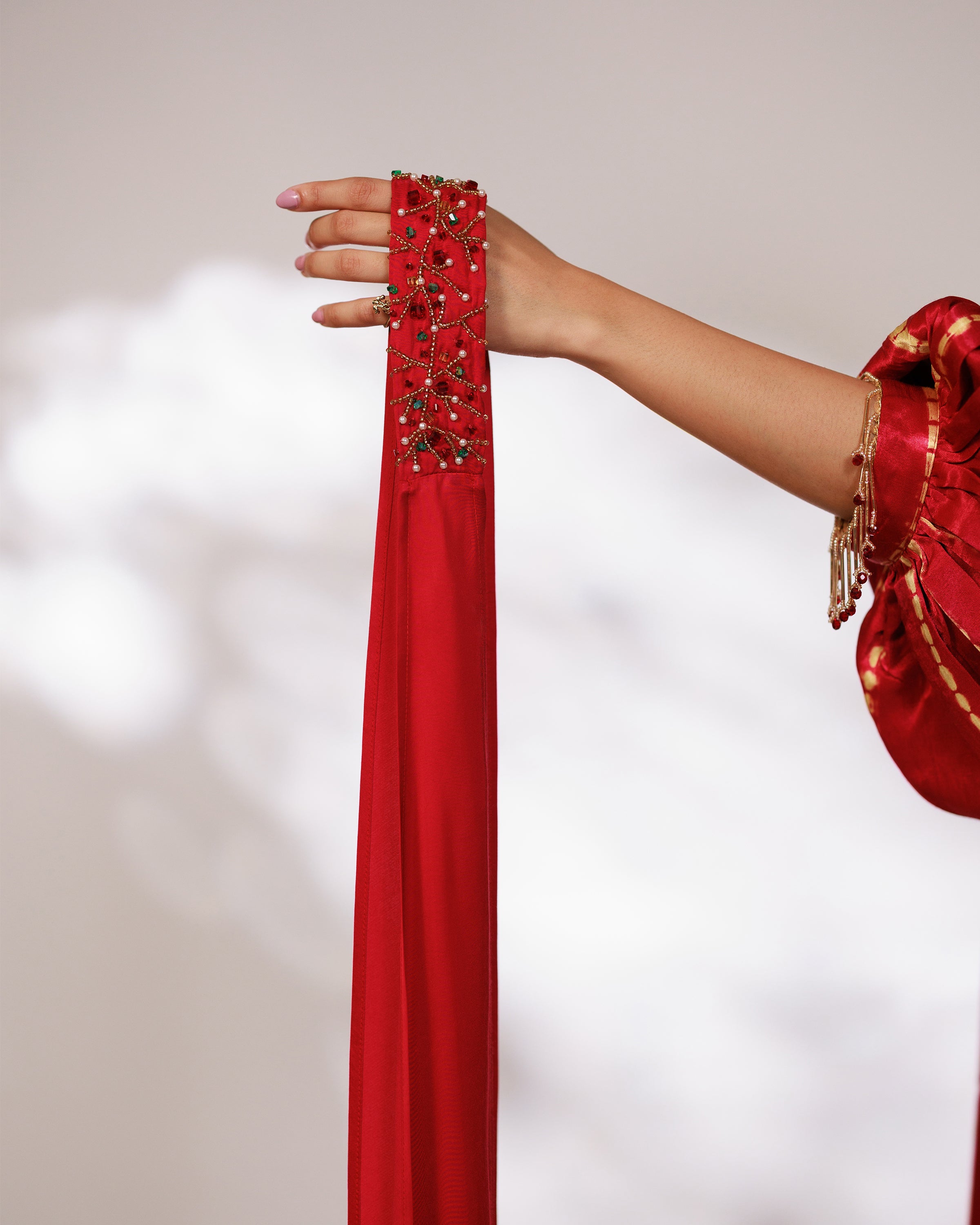 Aria Dress - Radiant Red Mashru Silk Kaftan Dress
