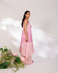 Reya Suit Set - Blush Pink Wine Ombre Tie Up Suit Set with Dupatta