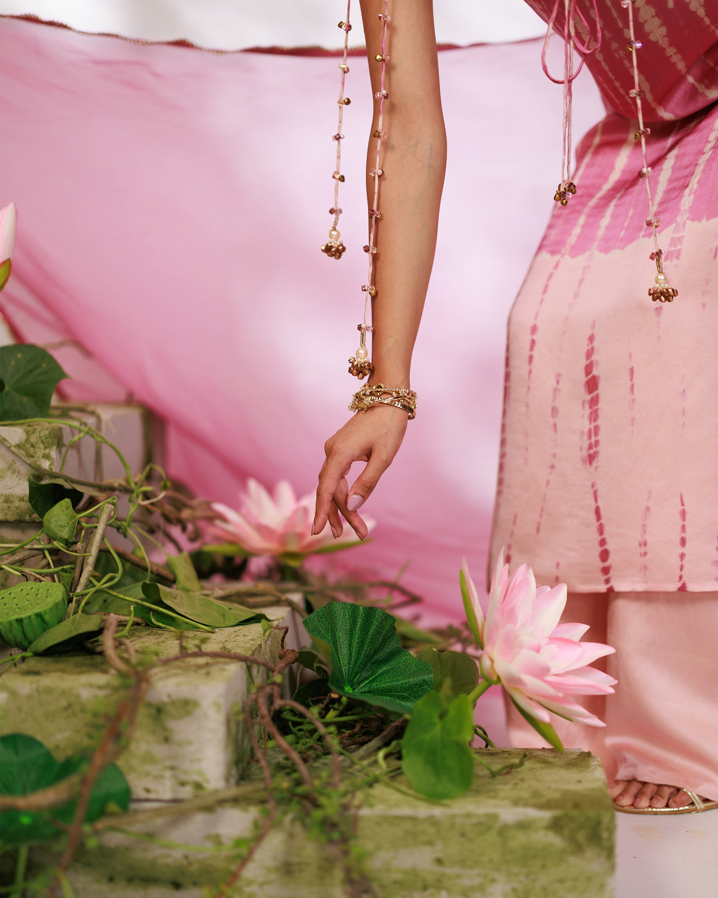 Reya Suit Set - Blush Pink Wine Ombre Tie Up Suit Set with Dupatta