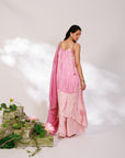 Reya Suit Set - Blush Pink Wine Ombre Tie Up Suit Set with Dupatta