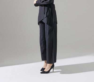 Black Straight Leg Pintuck Pants