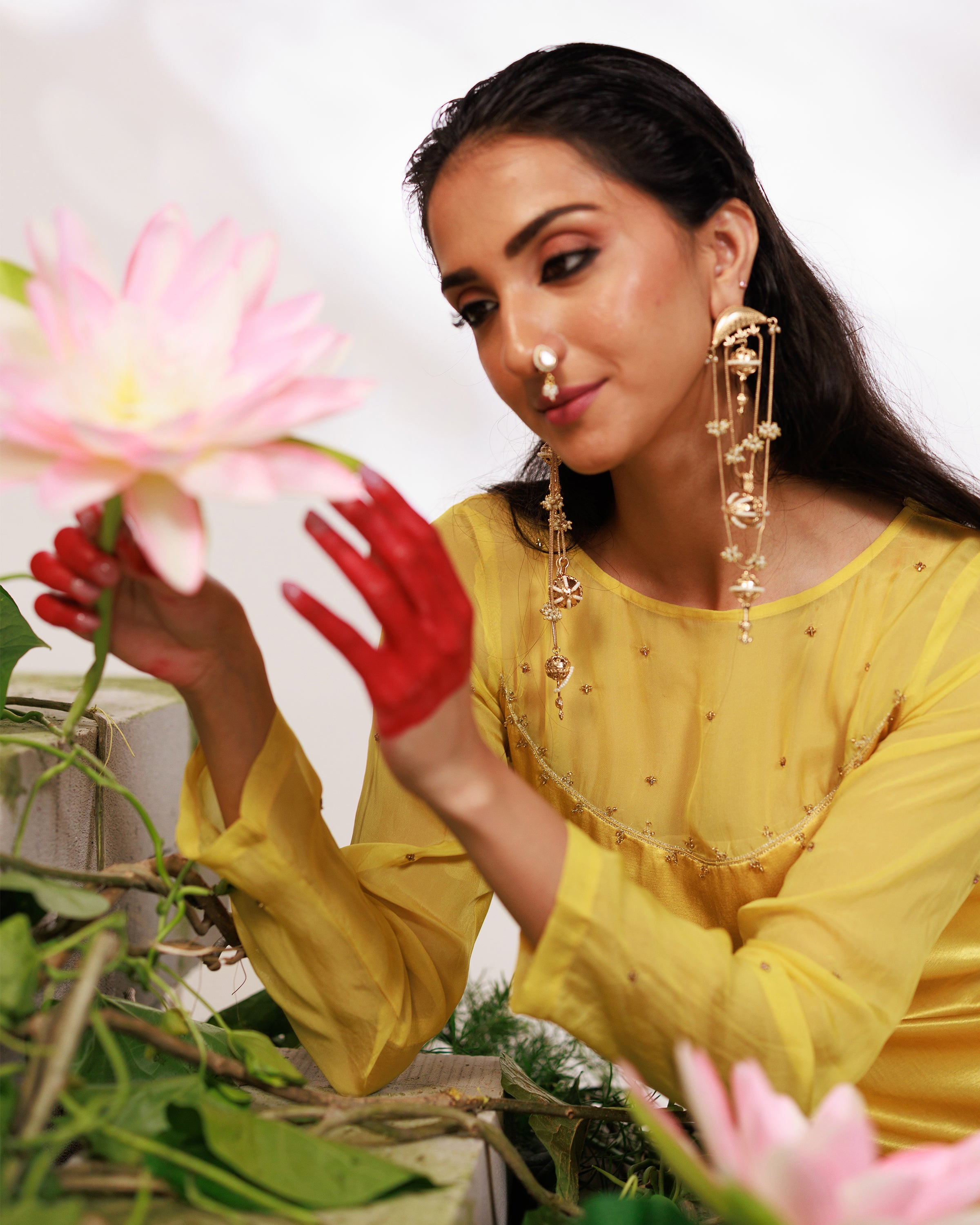 Saiee Suit Set - Golden Green Hand Ombre Mashru Silk Straight Suit Set With Dupatta