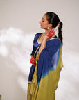 Samara Suit Set - Indigo and Bright Green Mashru Silk Suit Set with Dupatta