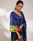 Samara Suit Set - Indigo and Bright Green Mashru Silk Suit Set with Dupatta