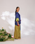 Samara Suit Set - Indigo and Bright Green Mashru Silk Suit Set with Dupatta