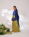 Samara Suit Set - Indigo and Bright Green Mashru Silk Suit Set with Dupatta