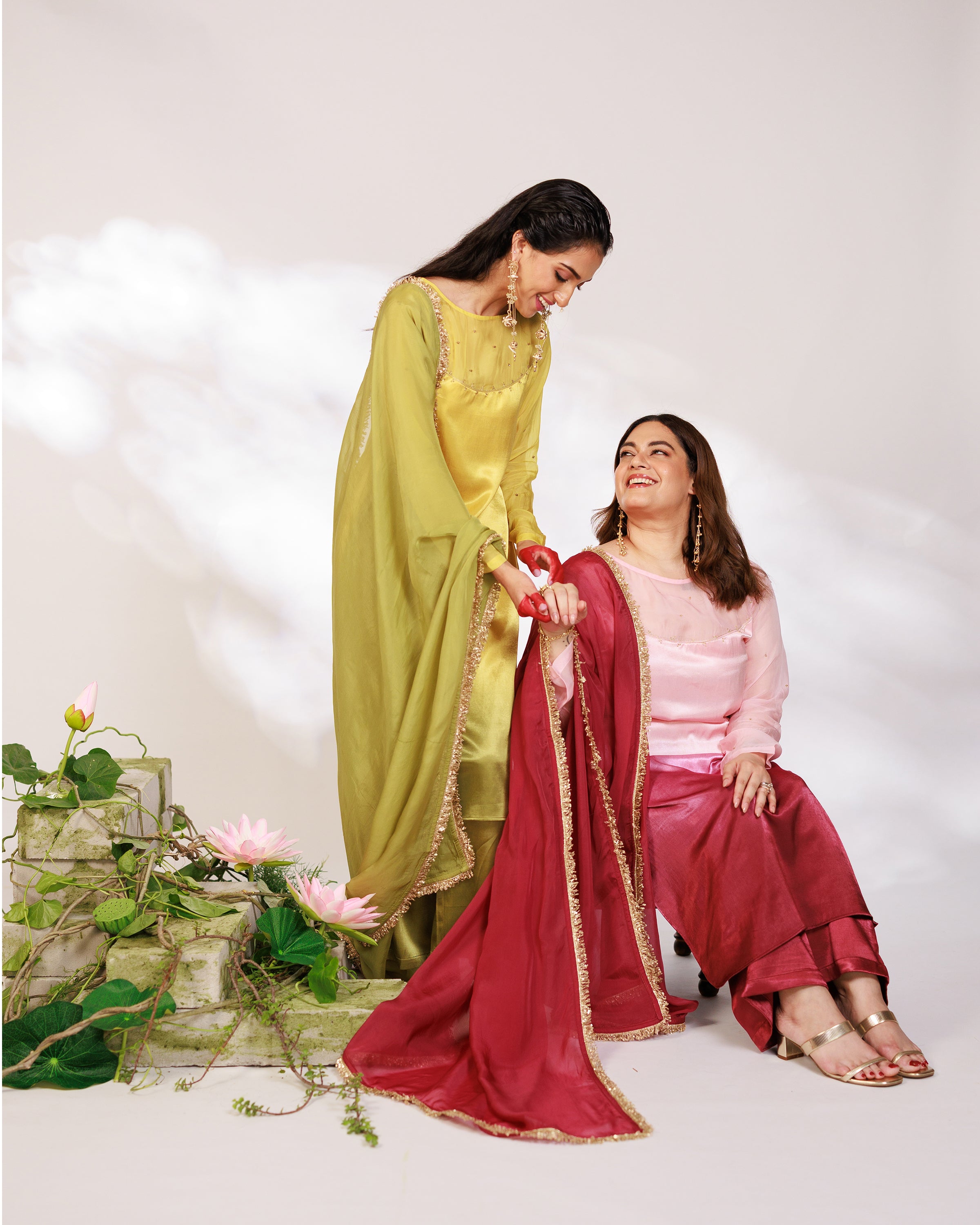 Sana Suit Set - Pink Wine Ombre Mashru Silk Straight Suit Set with Dupatta
