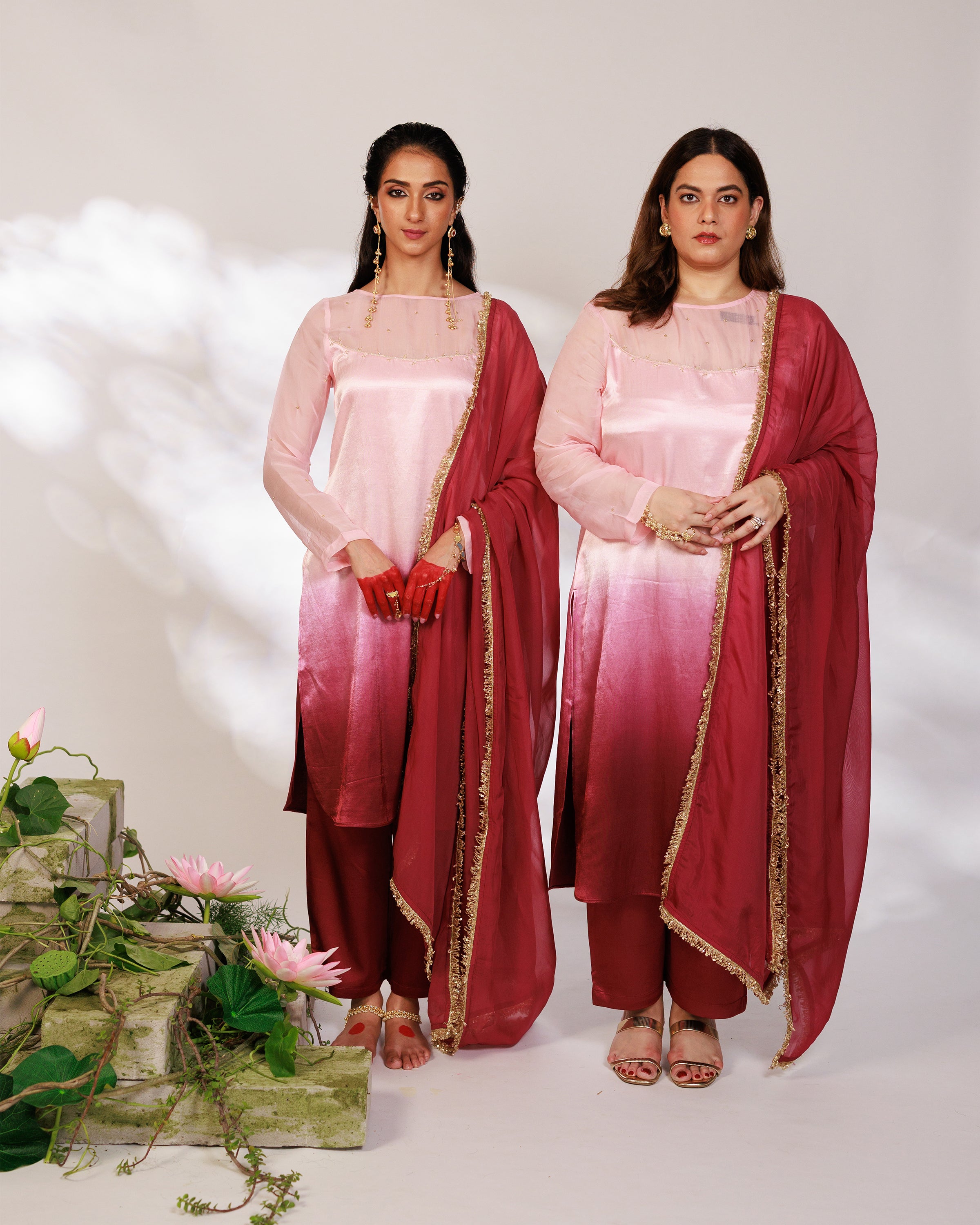 Sana Suit Set - Pink Wine Ombre Mashru Silk Straight Suit Set with Dupatta