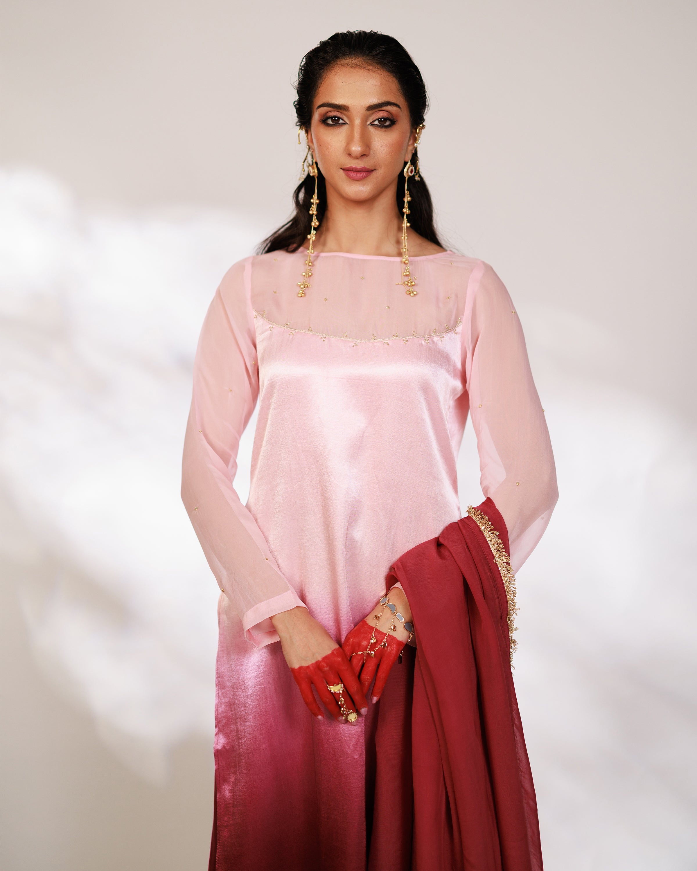 Sana Suit Set - Pink Wine Ombre Mashru Silk Straight Suit Set with Dupatta