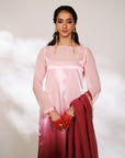 Sana Suit Set - Pink Wine Ombre Mashru Silk Straight Suit Set with Dupatta
