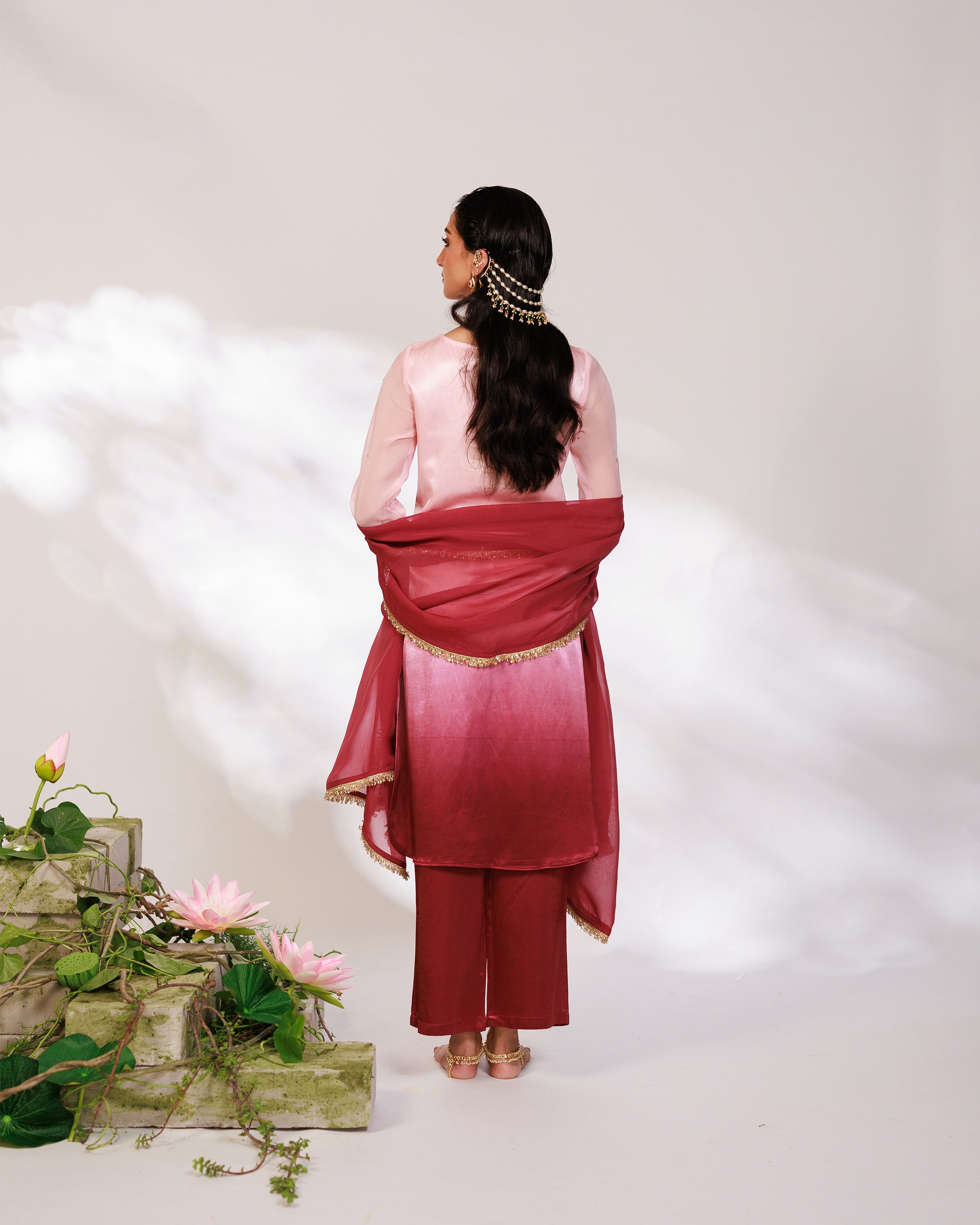 Sana Suit Set - Pink Wine Ombre Mashru Silk Straight Suit Set with Dupatta