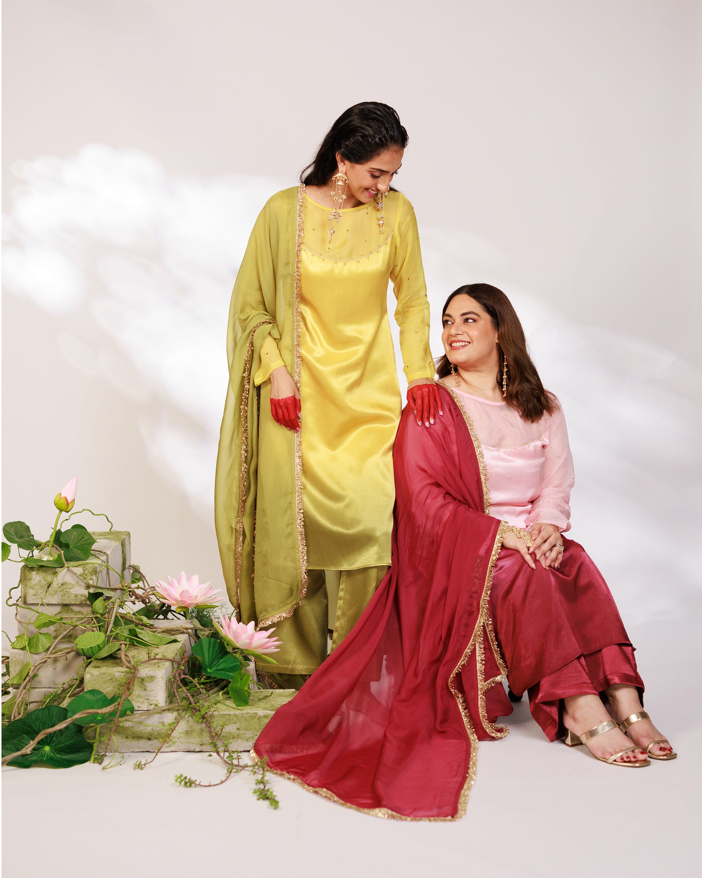 Sana Suit Set - Pink Wine Ombre Mashru Silk Straight Suit Set with Dupatta