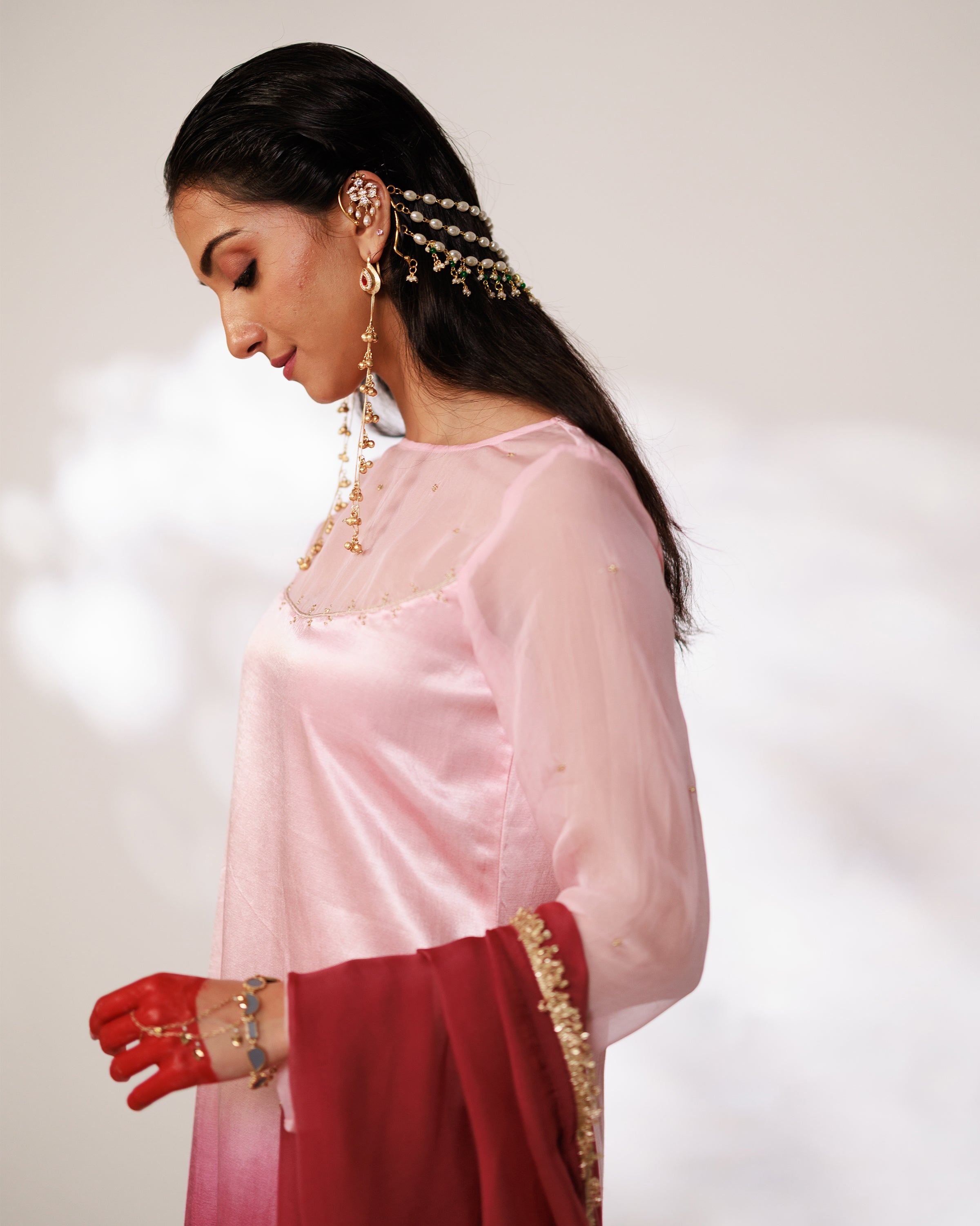 Sana Suit Set - Pink Wine Ombre Mashru Silk Straight Suit Set with Dupatta