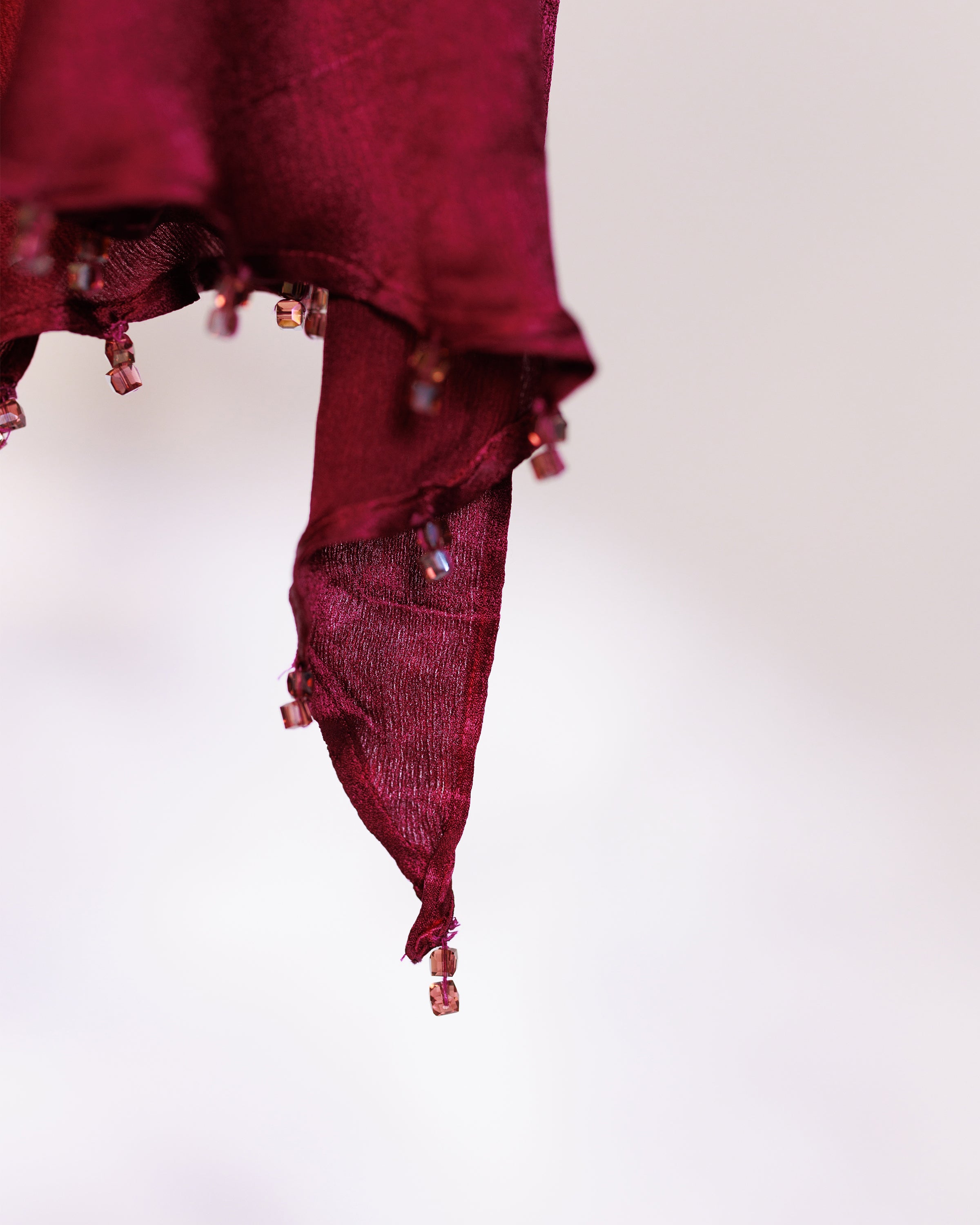 Sora Dress - Red Plum Ombre Draped Golden Silk Skirt Set