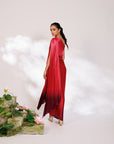 Sora Dress - Red Plum Ombre Draped Golden Silk Skirt Set