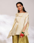 Siara Suit Set - White Green Assymetrical Dhoti Set