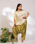 Siara Suit Set - White Green Assymetrical Dhoti Set