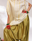 Siara Suit Set - White Green Assymetrical Dhoti Set