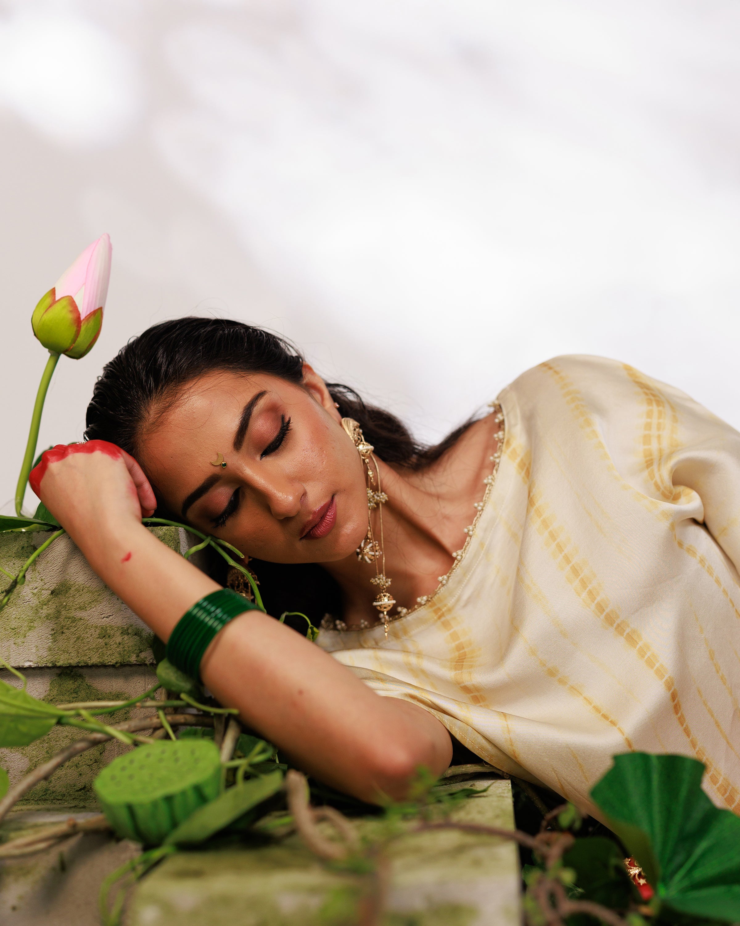 Siara Suit Set - White Green Assymetrical Dhoti Set