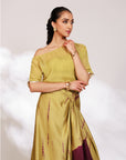 Sanjh Skirt Set - Olive Green Sheer Top and Draped Skirt Set