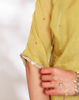 Sanjh Skirt Set - Olive Green Sheer Top and Draped Skirt Set