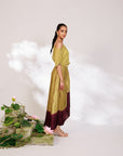 Sanjh Skirt Set - Olive Green Sheer Top and Draped Skirt Set