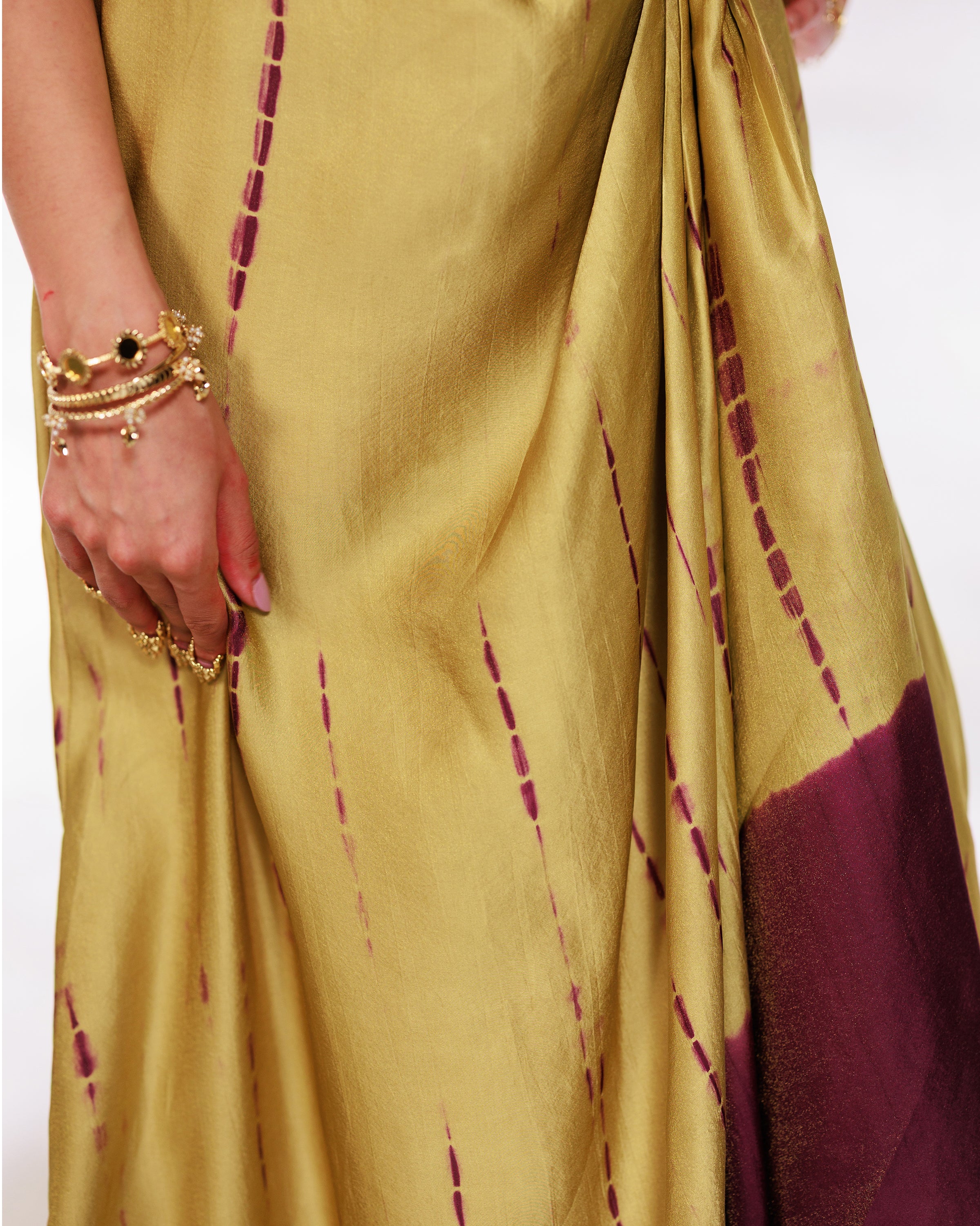 Sanjh Skirt Set - Olive Green Sheer Top and Draped Skirt Set