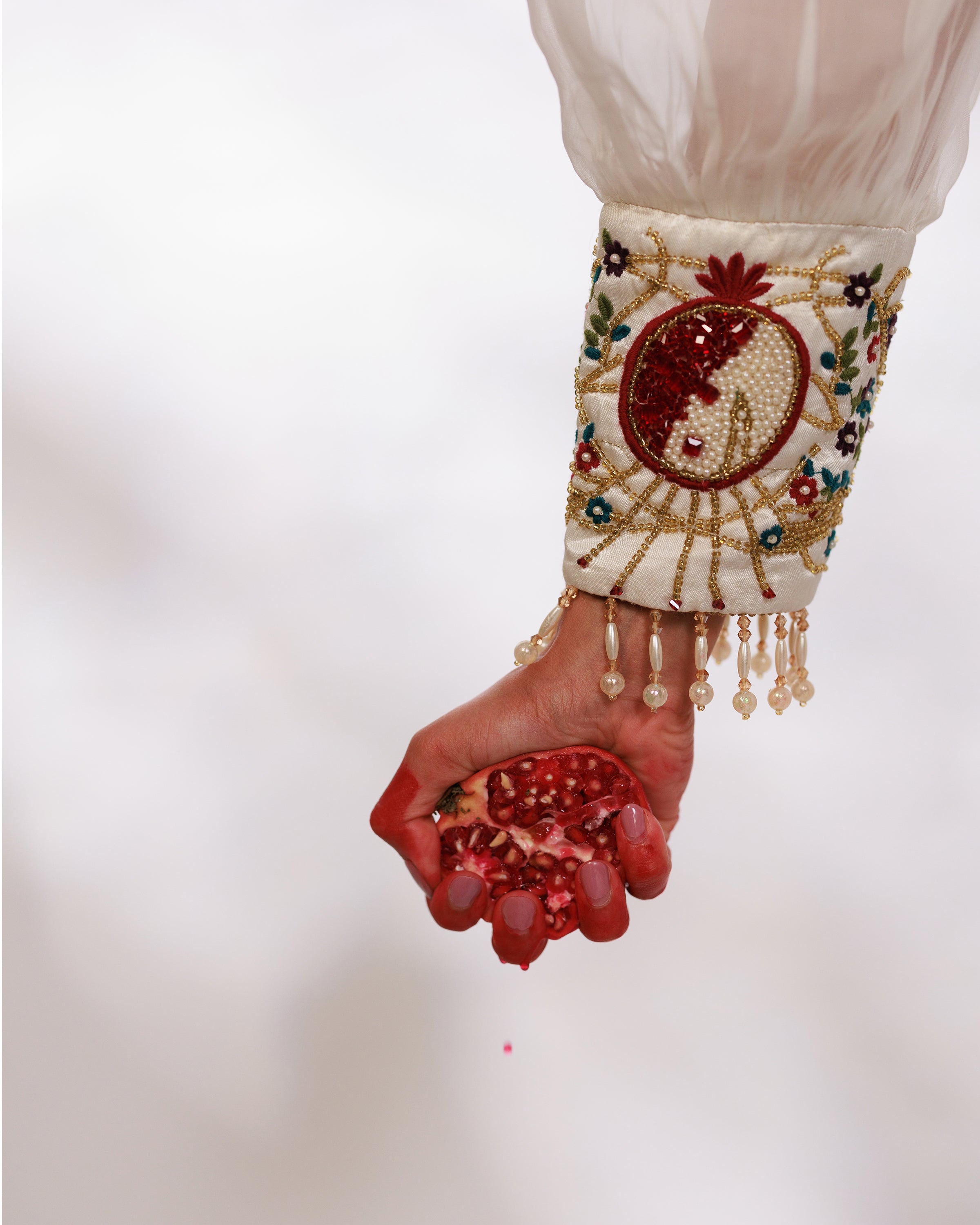 Anar Suit Set - White Pharsi Mashru Silk Suit Set with Embroidered Cuff And Dupatta