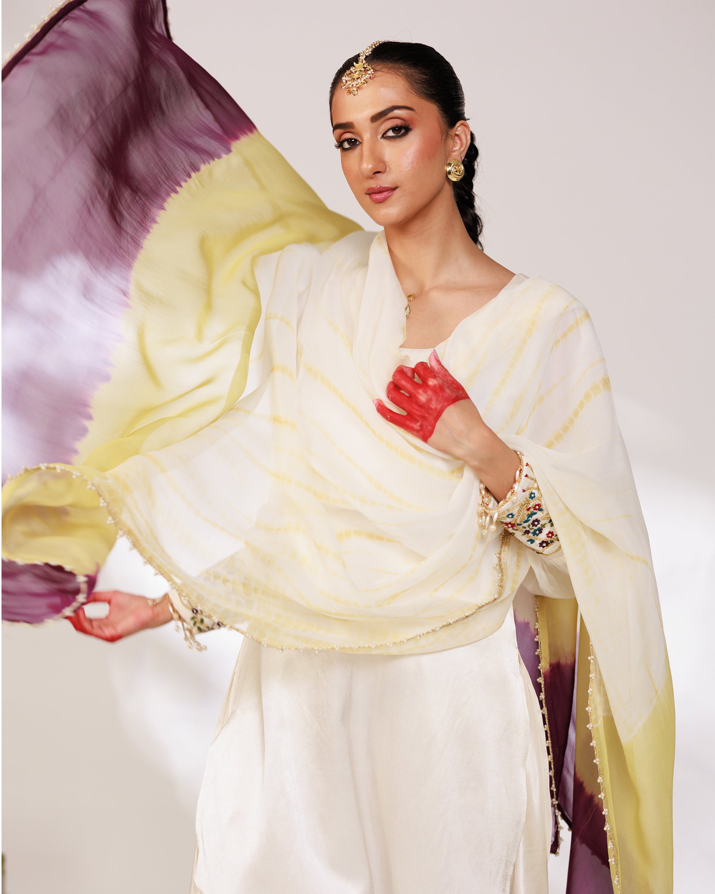 Anar Suit Set - White Pharsi Mashru Silk Suit Set with Embroidered Cuff And Dupatta