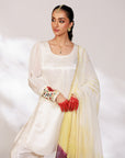 Anar Suit Set - White Pharsi Mashru Silk Suit Set with Embroidered Cuff And Dupatta