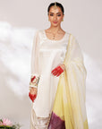 Anar Suit Set - White Pharsi Mashru Silk Suit Set with Embroidered Cuff And Dupatta