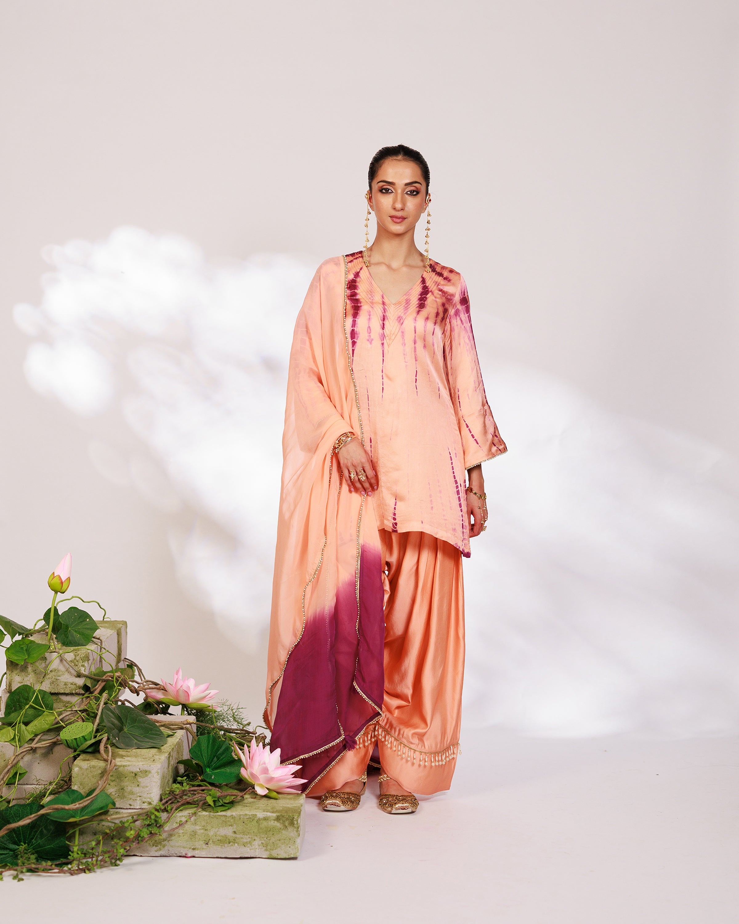 Mysha Suit Set - Salmon Plum Golden Silk Salwar Suit Set with Dupatta