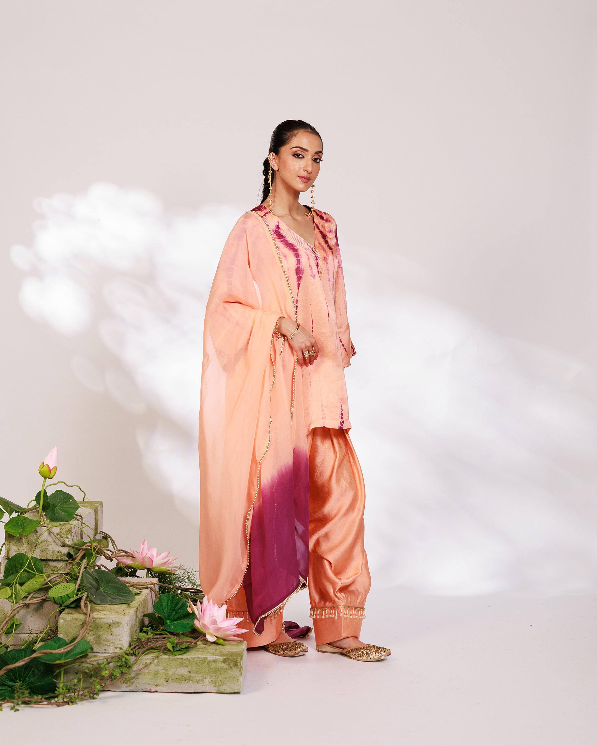 Mysha Suit Set - Salmon Plum Golden Silk Salwar Suit Set with Dupatta