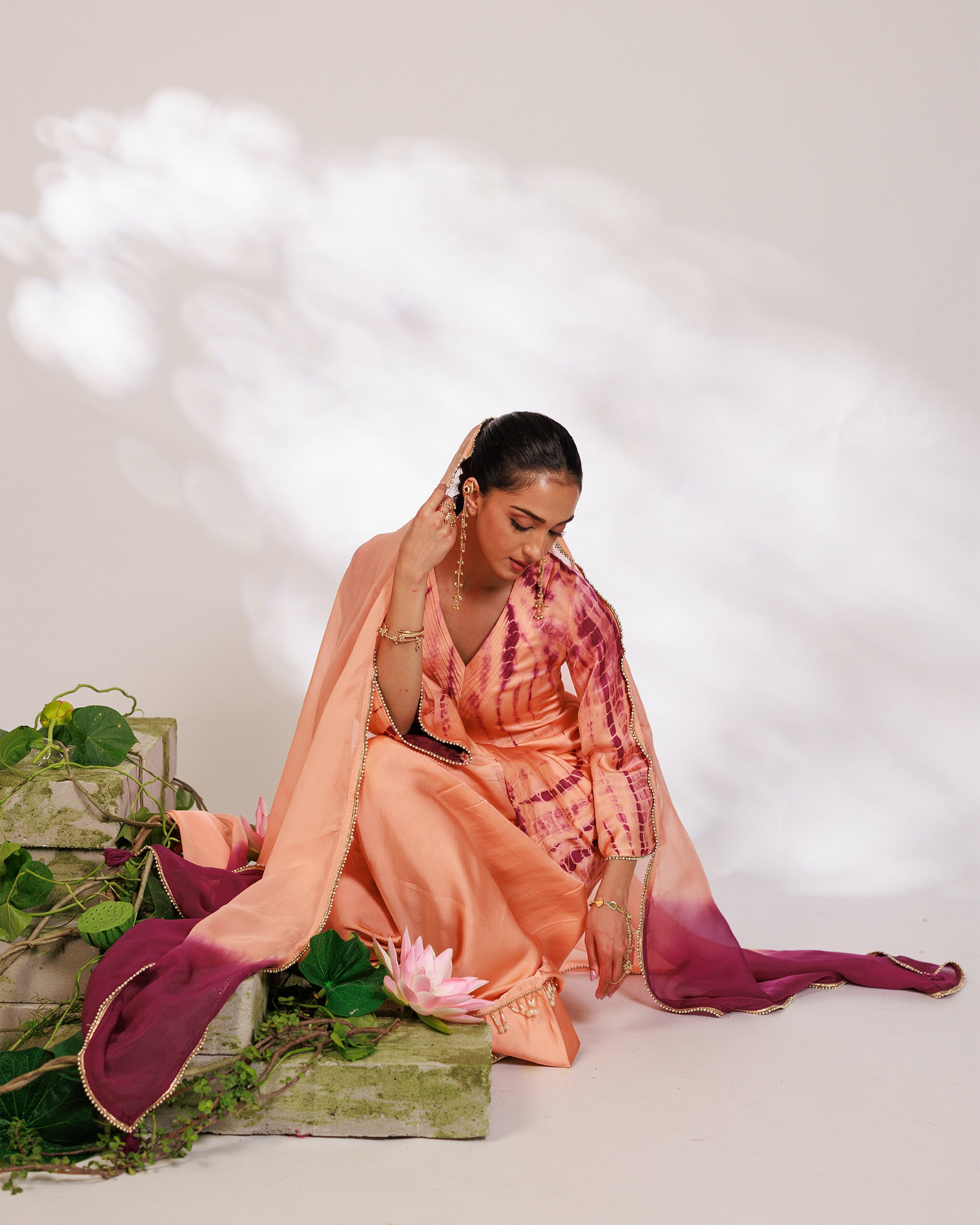 Mysha Suit Set - Salmon Plum Golden Silk Salwar Suit Set with Dupatta