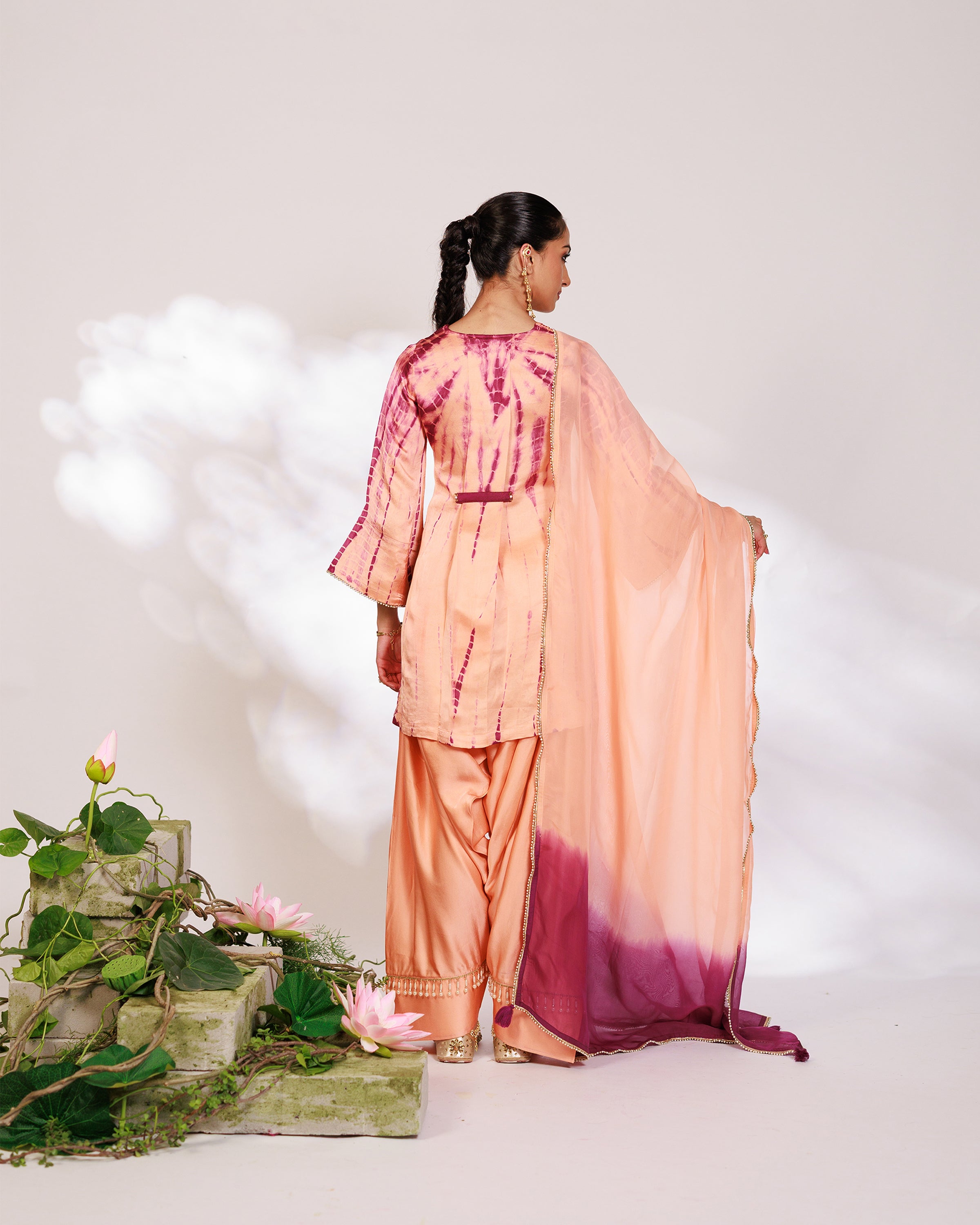 Mysha Suit Set - Salmon Plum Golden Silk Salwar Suit Set with Dupatta