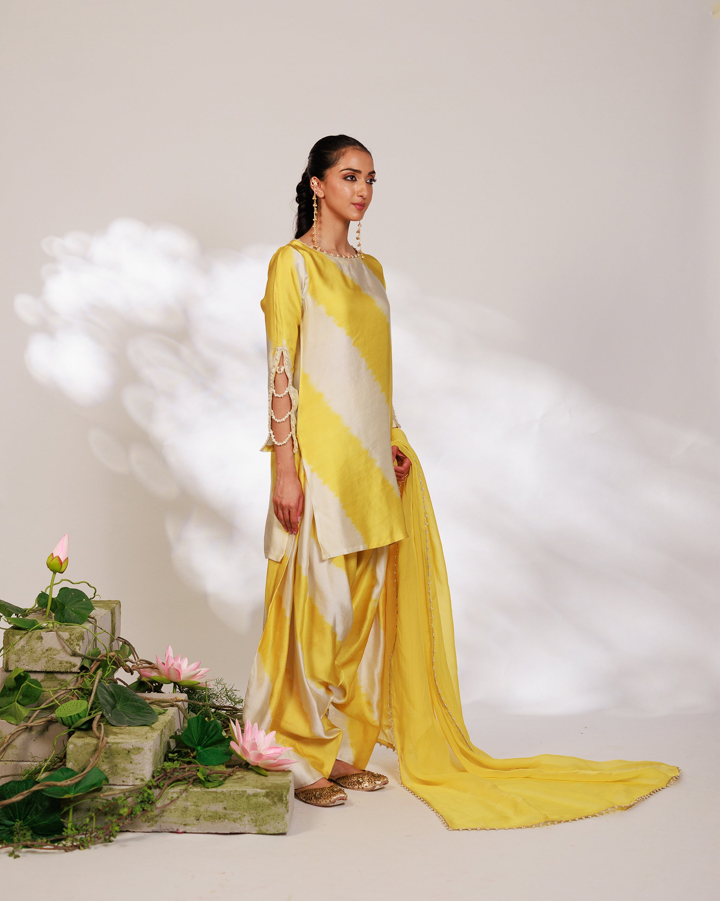 Avni Suit Set - Yellow White Golden Silk Straight Salwar Suit Set
