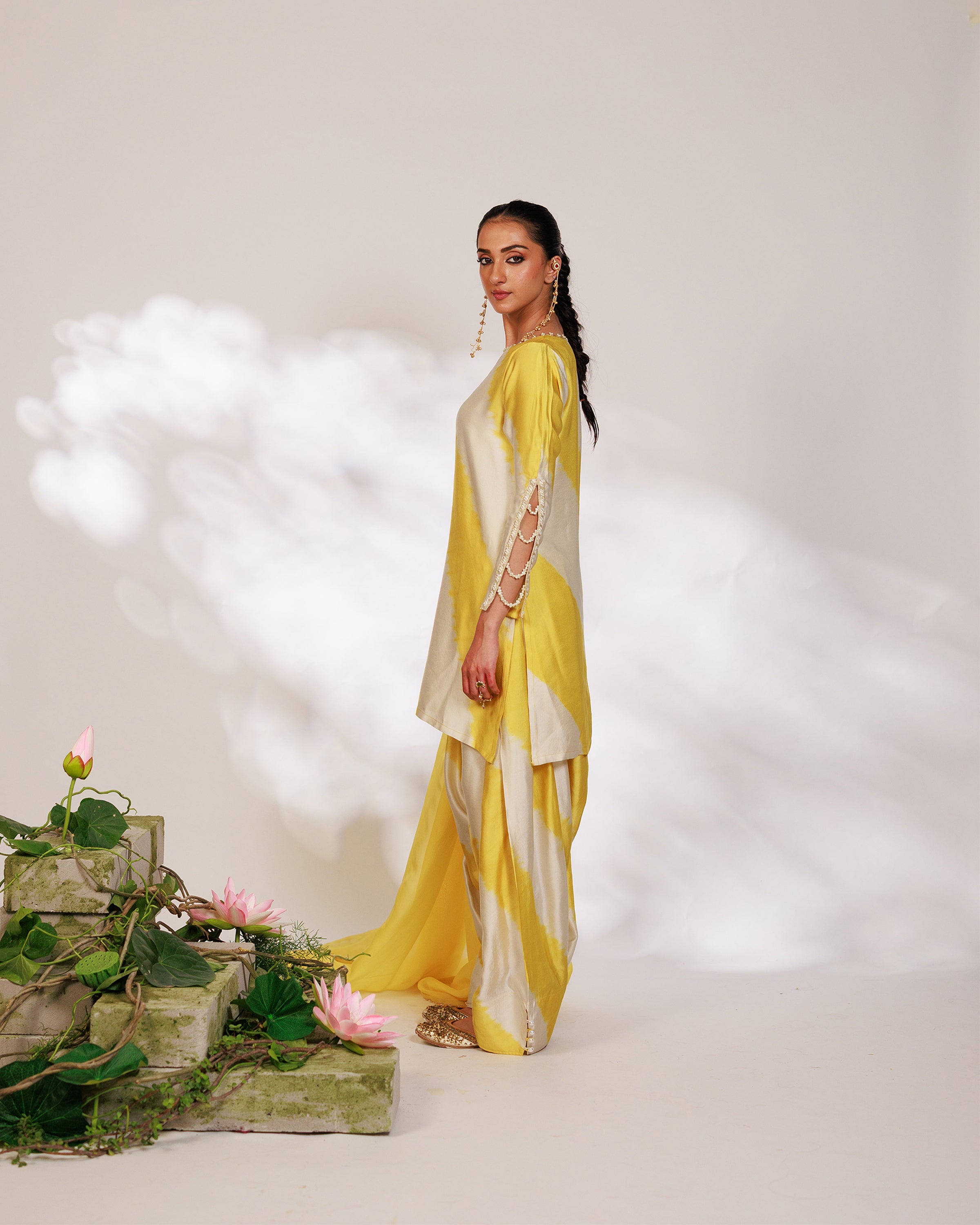 Avni Suit Set - Yellow White Golden Silk Straight Salwar Suit Set